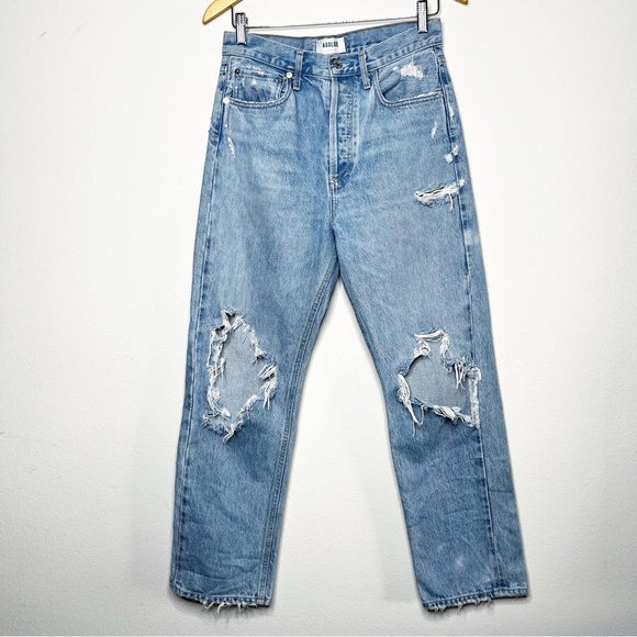 Agolde 90s Mid Rise Loose Fit Distressed Blue Jeans Size 26 - Picture 3 of 10
